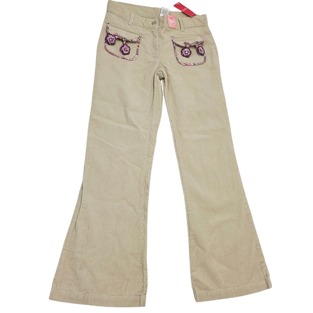 Y2K Gymboree Girls Corduroy‎ Flare "Pretty in Plum" Pants Beige Floral Size 12